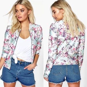 NEW Mint Green Floral Bomber Jacket